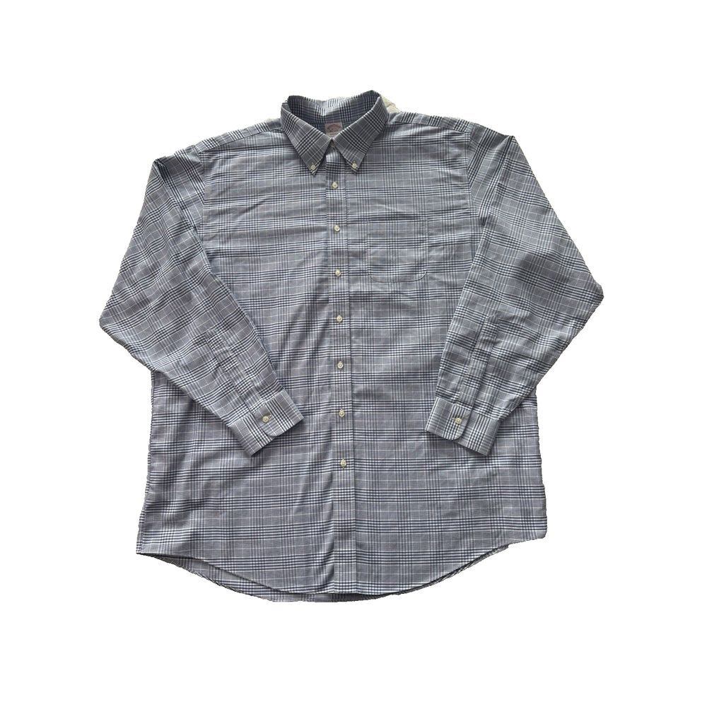 Brooks Brothers Shirt Mens 18-37 Blue‎ Madison Plaid Non Iron Business Casual